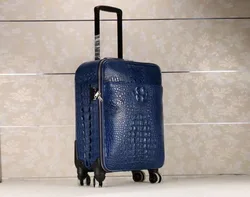 100% real Genuine crocodile skin luggage travel bag black blue brown colors with cow skin lining stainless steel hardware zipper