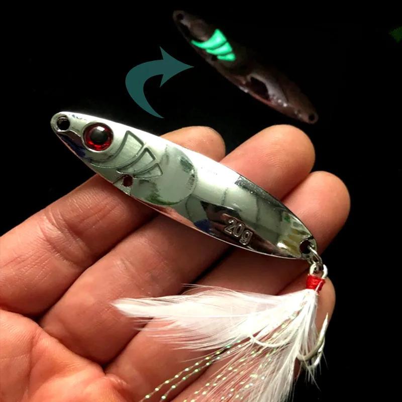 Fishing Bend Spoon Lure Artificial Jigbait Lightning Leech Snake Serpent Spoons Bait Glow 15g 20g