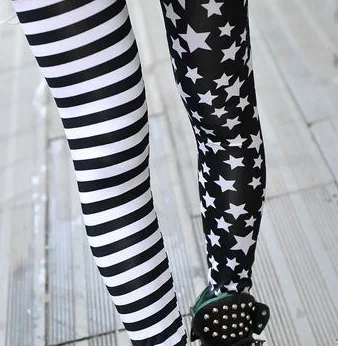 Woman Jeggings Elastic Stripe Star Print Leggings Fashion Cropped Trousers Woman leggins Pencil Pants L1071