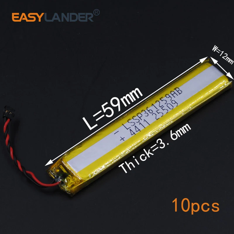 10pcs/Lot 3.7V 250mAh 361259 Rechargeable Lithium Li-ion Polymer Battery