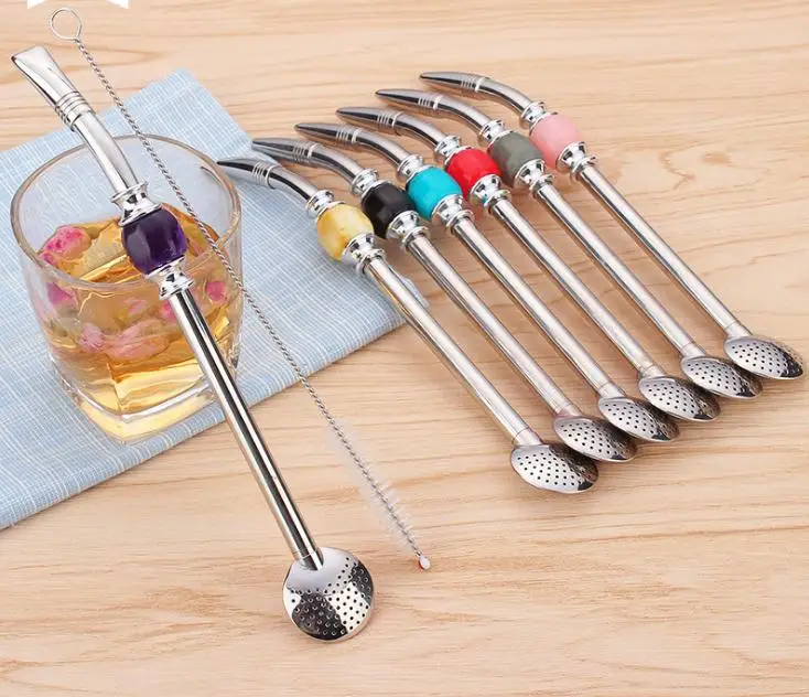 304 Stainless Steel straws Yerba Mate Tea Bombilla Gourd reusable bombilla Drinking Straws Filtered spoon straw 30pcs SN1408