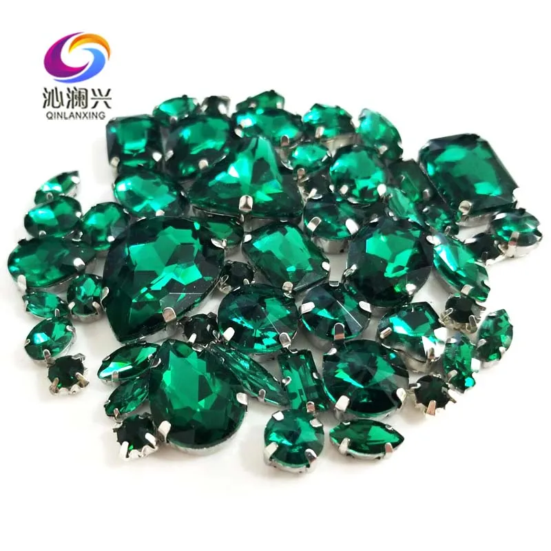 Mixed 68Pcs Malachite Green Top Grade Glass Crystal Rhinestones, Used for Needlework, Sewing Stones for Diy/Clothing Accessories