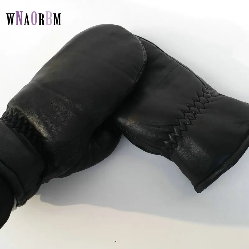 Guantes de piel de oveja para hombre, Guantes Térmicos de piel auténtica para exteriores, cálidos, de invierno