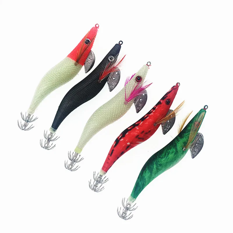 Señuelo para calamares y sepias con plantillas y camarón de madera