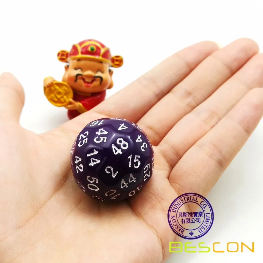 Bescon Polyhedral Dice 50-sided Gaming Dice, D50 die, D50 dice, 50 Sides Dice, 50 Sided Cube of Purple Color