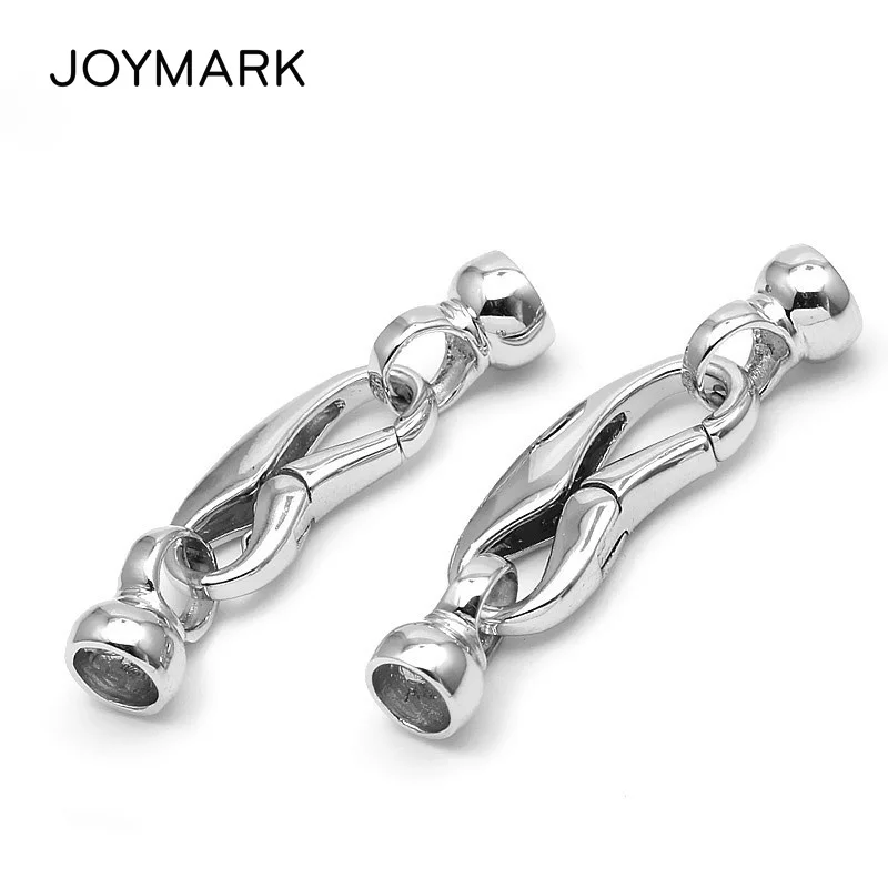 JOYMARK Hot New Arrival White Rhodium Plated 925 Sterling Silver Lobster Spring Clasp With End Cap For Pearl Jewelry SC-CZ040