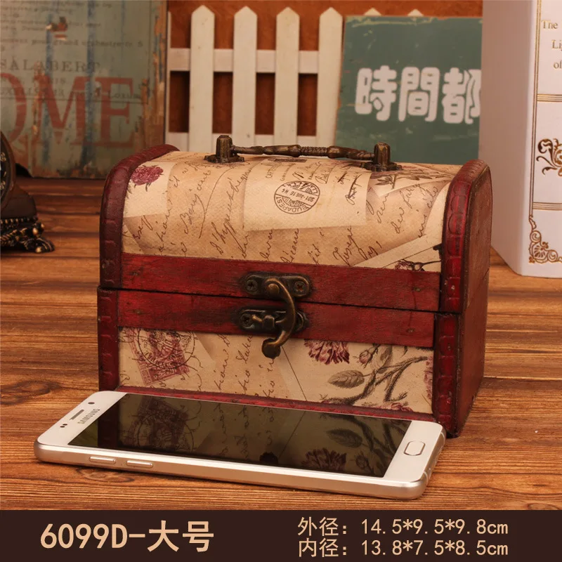 zakka Vintage Stamp patterns Storage decorative suitcase wooden box casket lock Desktop storage box finishing Muhe jewelry box