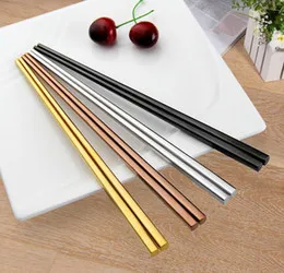 Free shipping 50 pairs/lot High Grade 304 Stainless Steel Square Chopsticks China Dinnerware 4 Colors