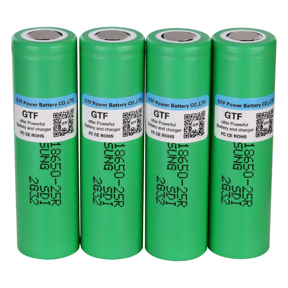 GTF 18650 25R Battery 3.6V 2500mah INR18650 25R Rechargeable Lithium Battery for LED Torch Flashlights with 18650 Storage Box