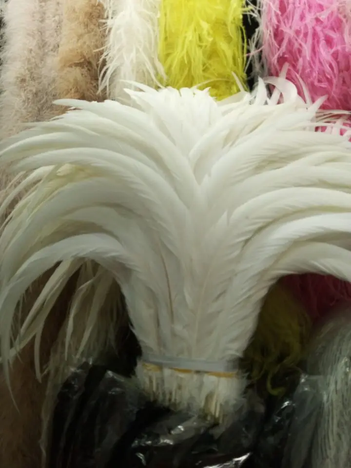 

Wholesale perfect 50pcs high quality natural pure white Rooster tail feathers 14-16inch/35-40cm Decorative diy