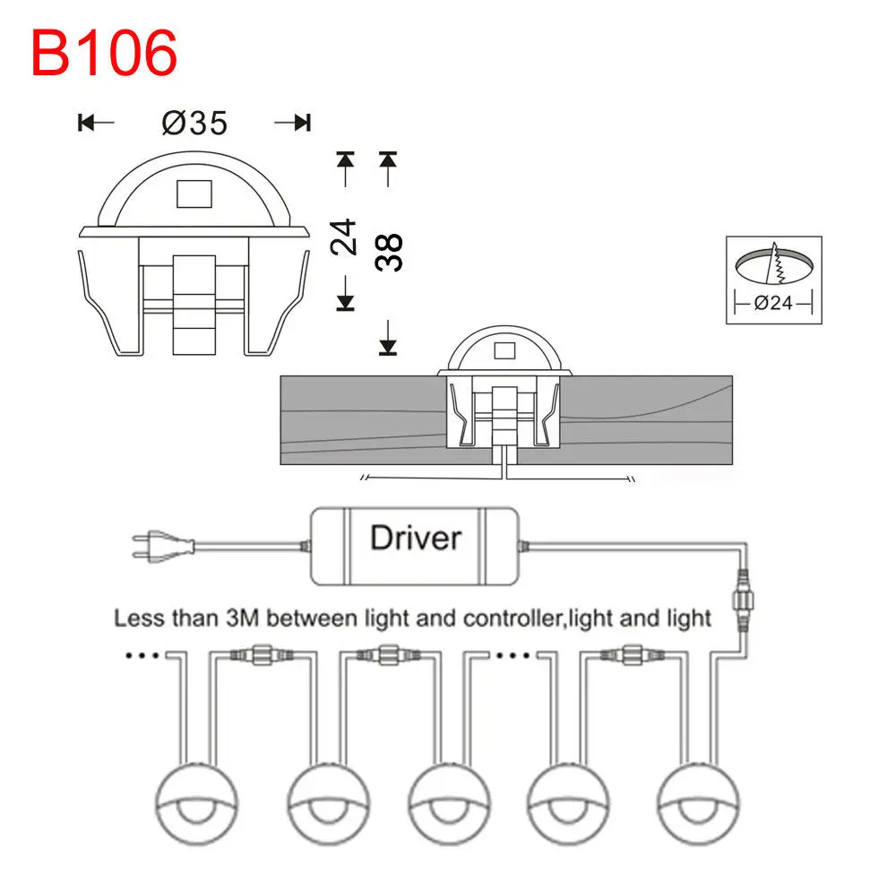 50PCS/lot 35mm 12V IP65 Low Voltage Half Moon Eyelid LED Deck Rail Step Stair Fence Lights Wall Lamp Garden Terrace Lighting Kit