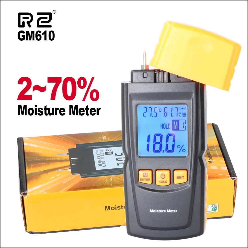 

RZ Digital LCD Display Inductive Wood Moisture Meter Humidity Tester Timber Damp Detector Hygrometer GM610 Tools