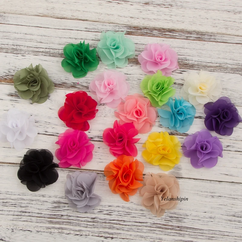 

50pcs/lot 2.6" 20 Colors Soft Chic Chiffon Flower Hair Clips For Kids Hair Accessories Artifcial Fabric Flowers For Headbands