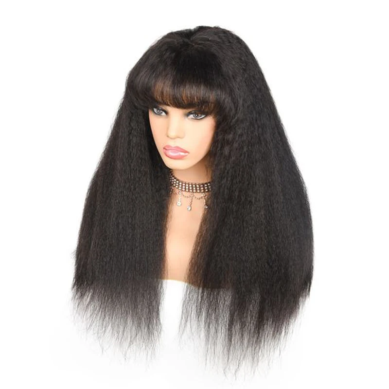 Kinky Straight Human Hair Wigs With Bangs 360 Lace Frontal Wig Pre Plucked With Baby Hair 180 Density Brazilian Remy Prosa