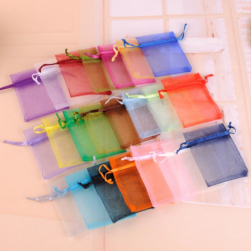 Organza Sachet Bags 5X7CM 100pcs/Lot Random Mixed Color Drawstring Small Jewelry Bags For Rings Necklace Packaging