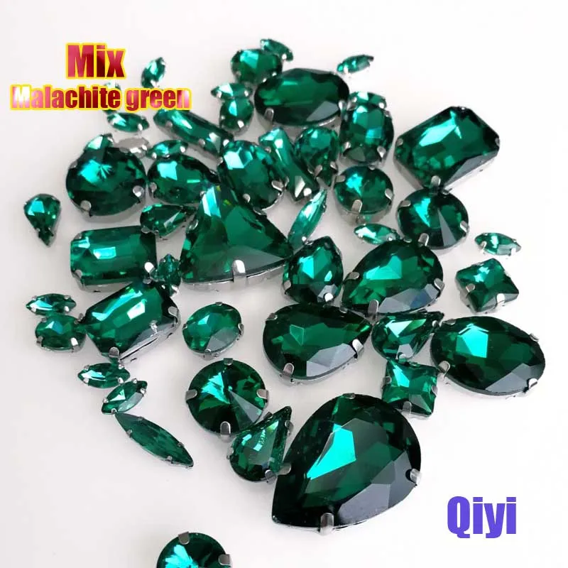 Sell at a loss! mixed shape Malachite green glass crystal sew on claw rhinestones diy clothing accessories