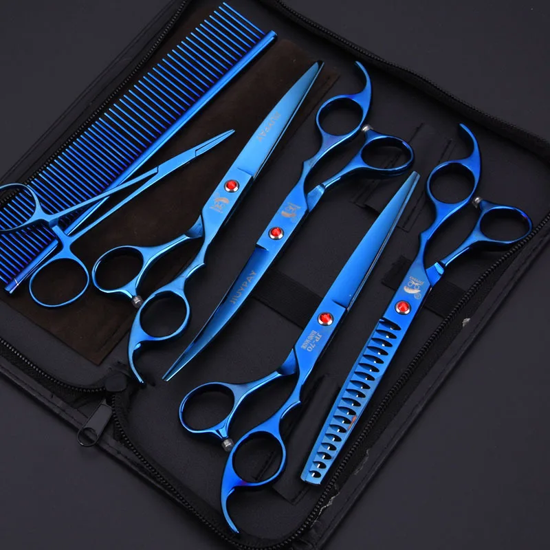 New 7 Inch Professional JP Pet Scissors Grooming Shears for Dogs Cutting Scissor&Curved Scissor&thinning Shears 6pcs/set + Comb