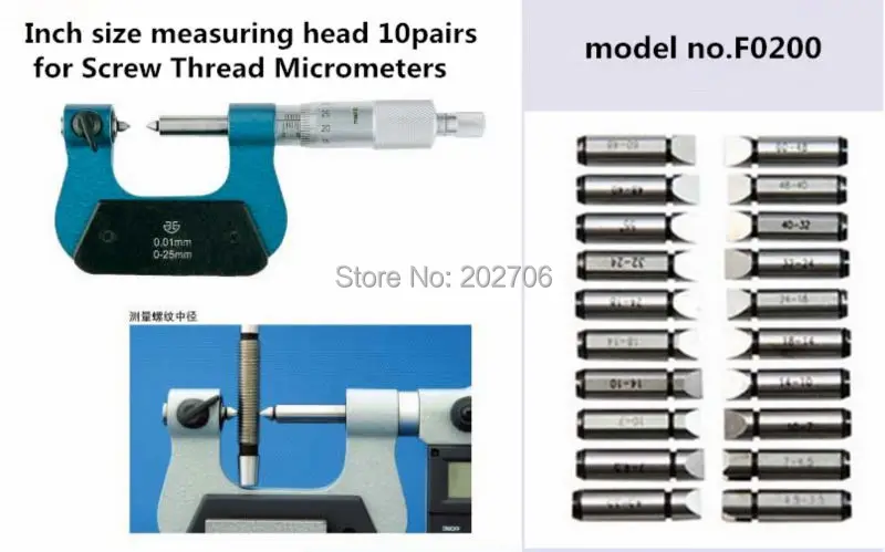 F0200 Williams thread Inch size measuring head 55 degree 10pairs for Screw Thread Micrometers