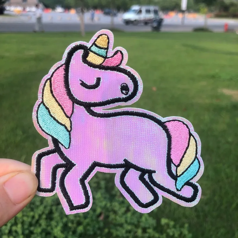 Prajna Colorful Unicorn Patches Rainbow Stripe On Clothes Embroidered Iron On Patches On Clothes DIY For Kids T-shirts Clothing