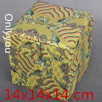 8 10 14 18cm Cube Luxury Cotton Filled Wooden Jewelry Storage Box Office Home Decor Chinese Silk Brocade Stone Collection Case