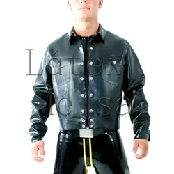 Manteau en latex à manches longues pour hommes, vêtement d'extérieur noir de style Moto et motard avec latex naturel lourd de 0.6mm