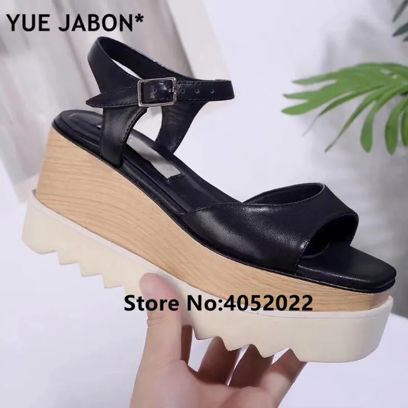 YUE JABON Metallic Platform Sandals Summer Shoes Women Sapato Star Open Toe Buckle leather Sandalias Wedges Casual Zapato Mujer