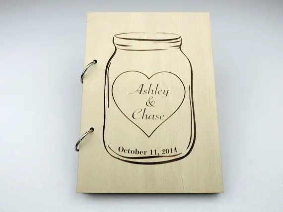 

custom mason jar Rustic wedding guest photo album engraved Wooden guestbooks Reception party favors decorations