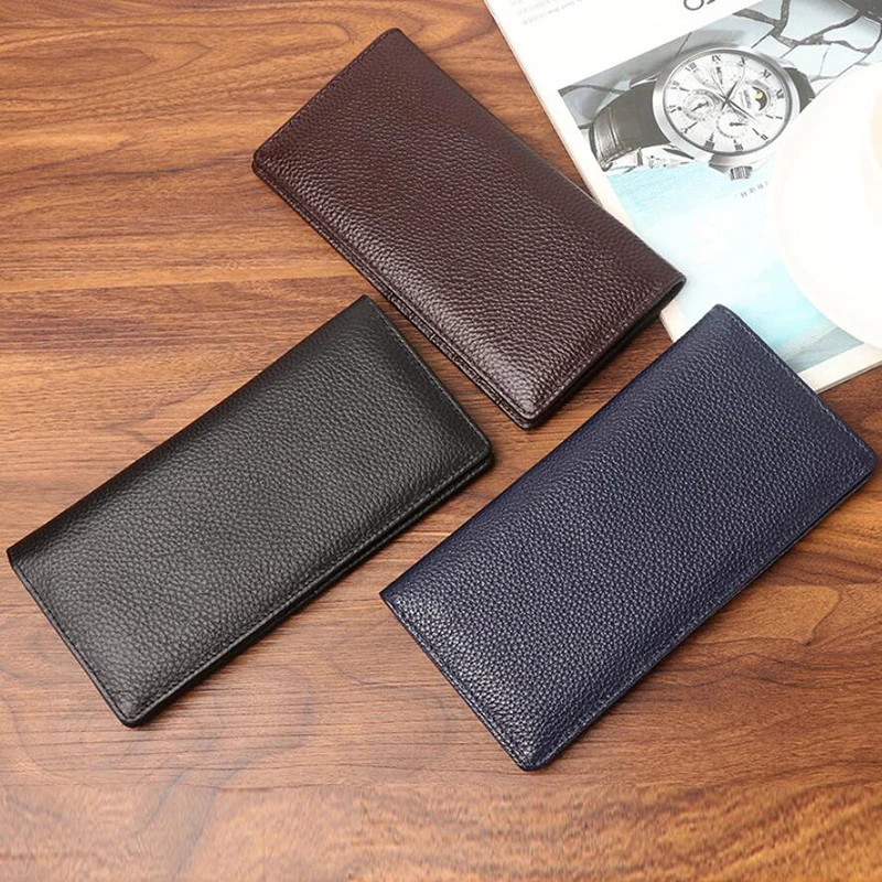 Hot Sale Men\'s Wallets Genuine Leather Men Purse Long Wallet Real Cowhide Mens Money Bag Cell Phone Wallet Man Card Holder