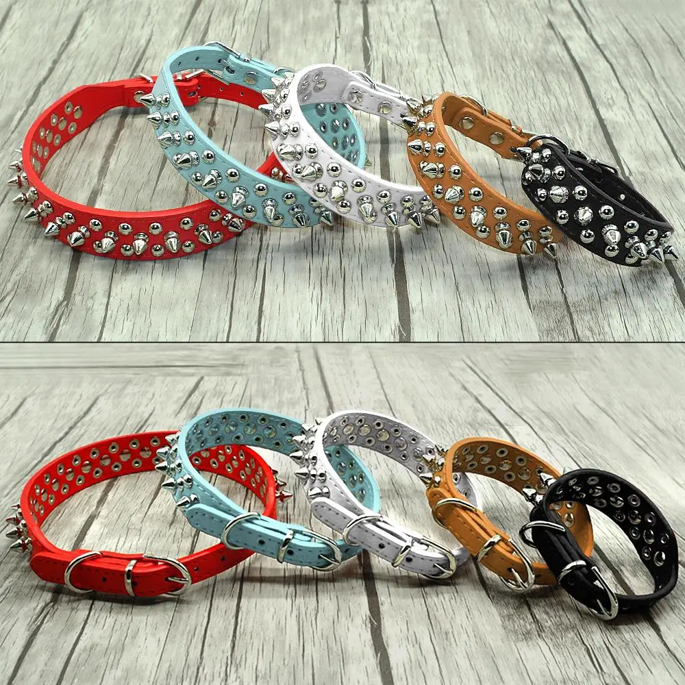 Cool Spiked Rivet Studded PU Leather Dog Pet Collars For Small Medium Dogs and Cats Puppies 5 Colors XXS XS S M L