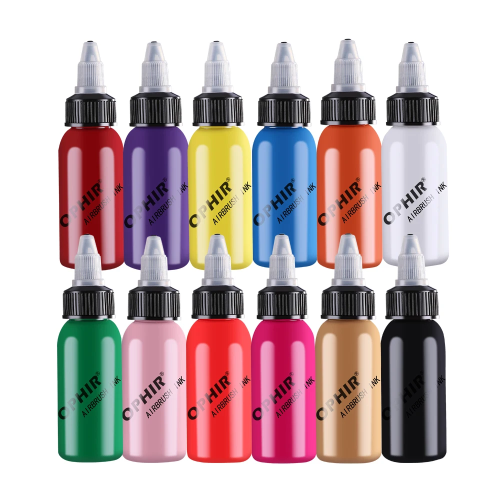 OPHIR 12 Colors Acrylic Airbrush Nail Inks for Nail Stencil Art Polishing 30 ML/Bottle Temporary Tattoo Pigment _TA100(1-12)