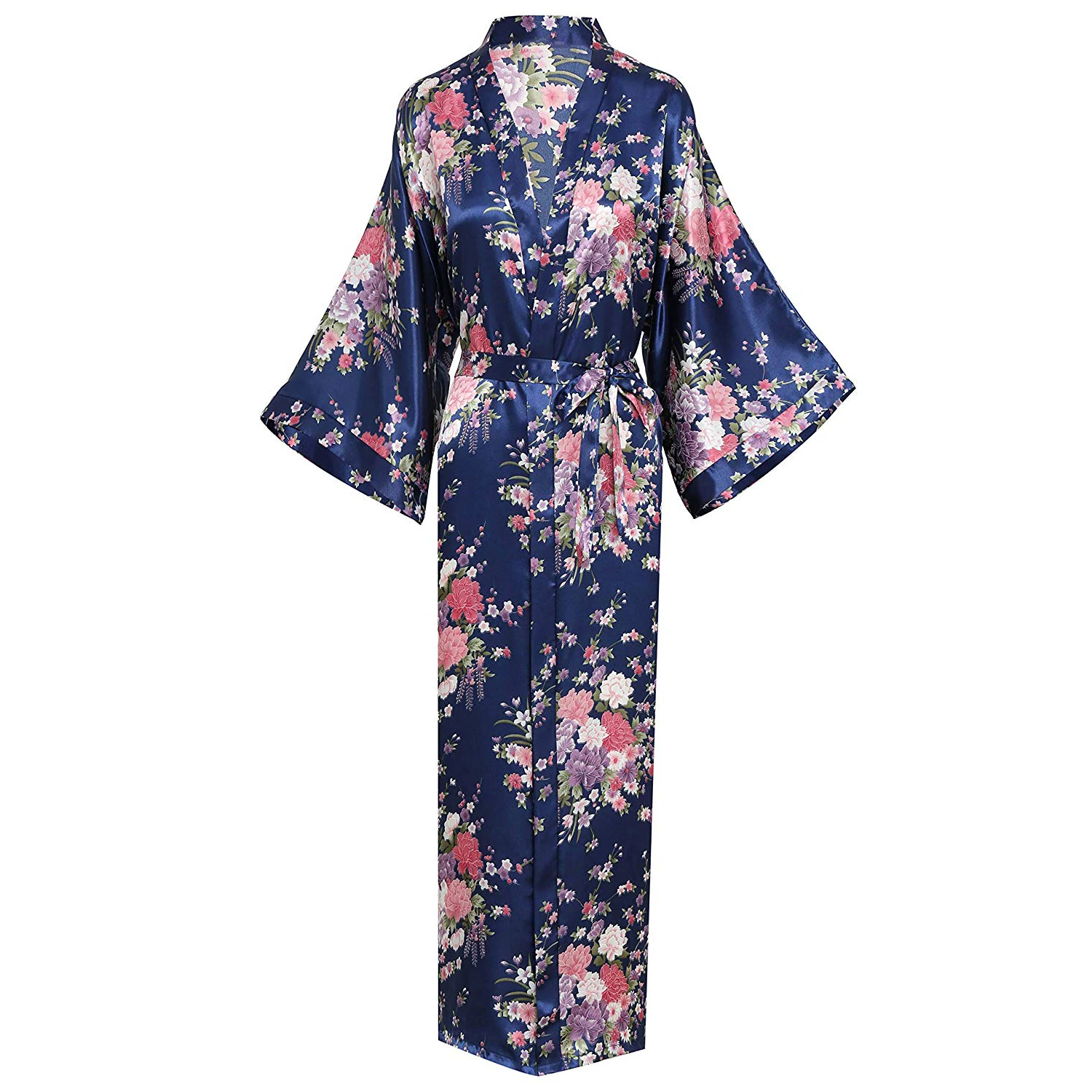 Bata larga de talla grande para mujer, Kimono con estampado de flores, ropa de dormir informal para el hogar, bata de rayón para novia y dama de