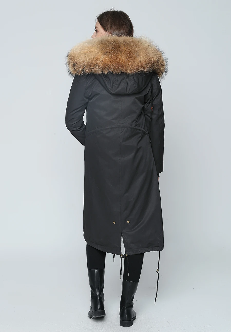 Echter Pelzmantel Winterjacke Damen Langer Parka Wasserdicht Großer Natürlicher Waschbärpelzkragen Kapuze Dick Warm Echter Fuchspelz-Futtermantel – Detail 31