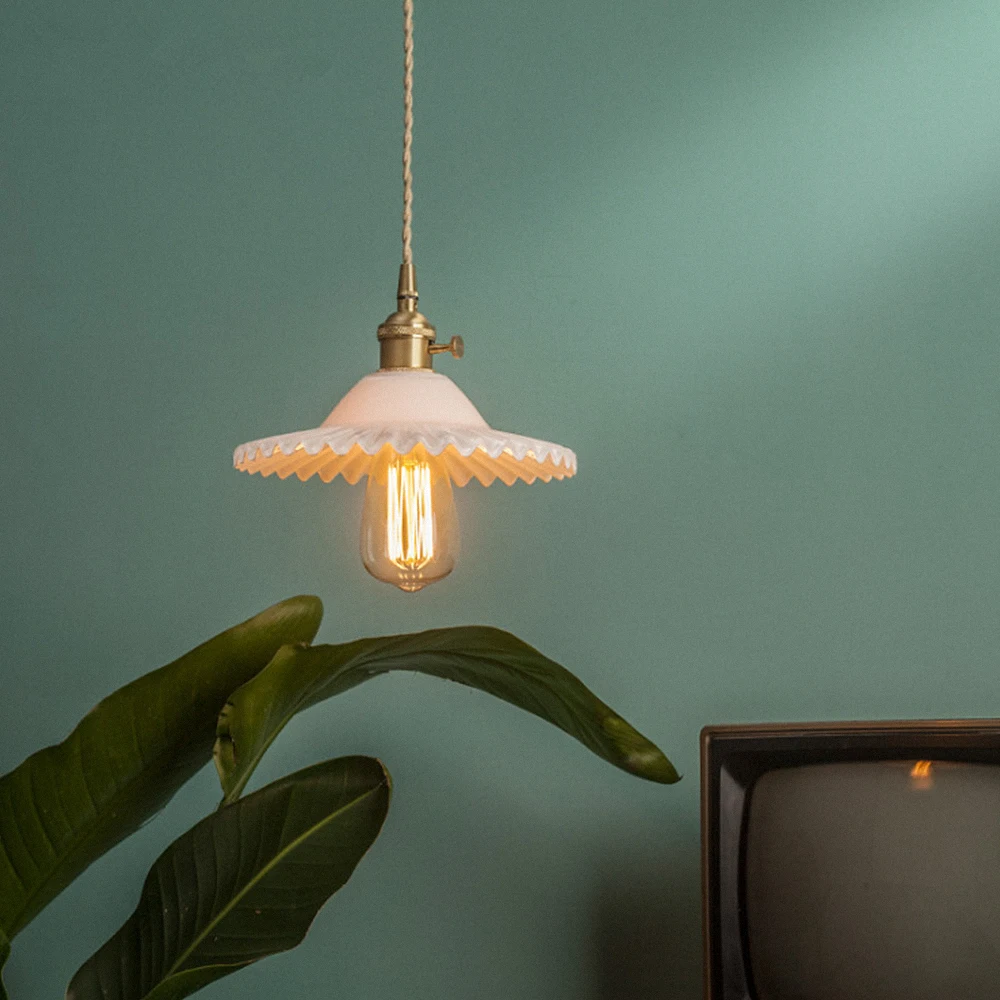 Szklany wisiorek światła Nordic lampa wisząca miedziany żyrandol światła mosiądz kreatywny minimalistyczny E27 Edison abażur dla restauracji