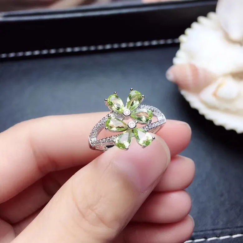 Peridot Cincin Wanita Cincin Natural Peridot Cincin 925 Sterling Silver Grosir Perhiasan Batu Permata