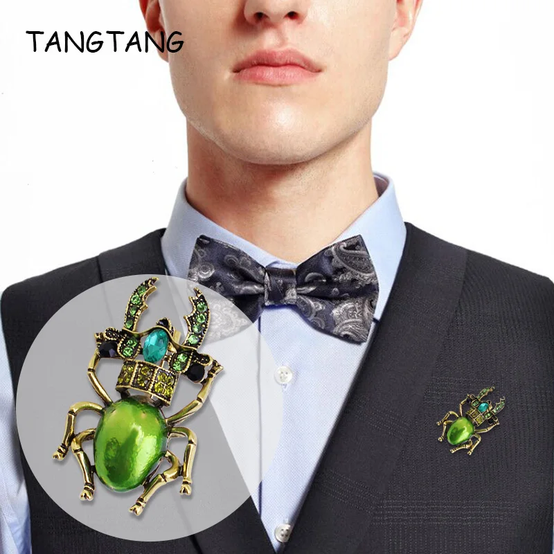 TANGTAN Delicate Beetles Brooches Pins Green Oil Painted Retro Accessories Cardigan Pins New Small Animal Jewelry, FB213