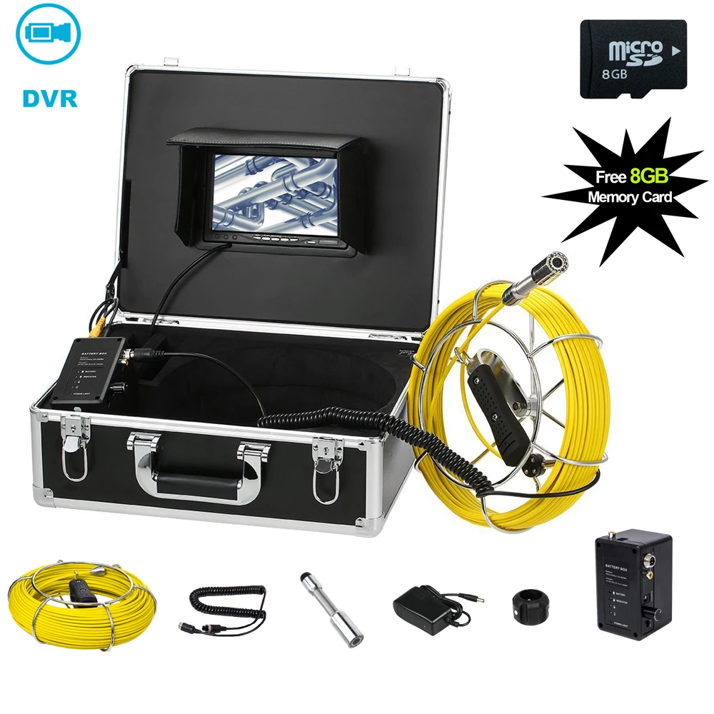 

7" LCD 20m Cable Waterproof Sewer Snake Industrial Endoscope Inspection System 1000TVL 23MM Camera Head With DVR Function