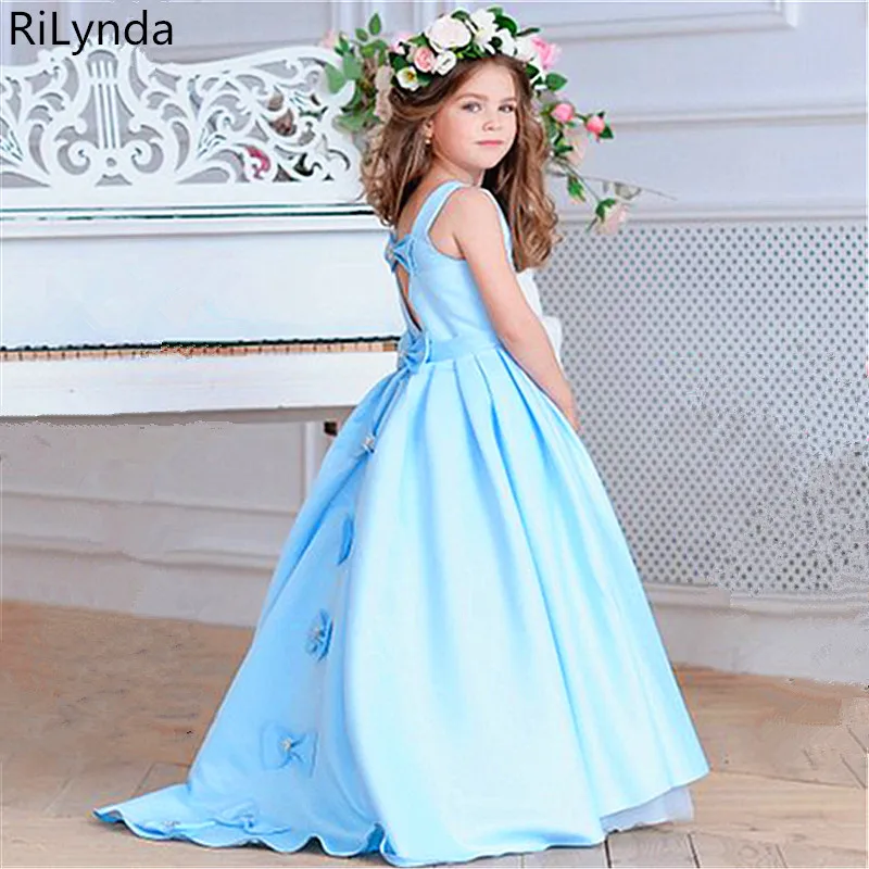 New Arrivals Elegant Flower Girls Tulle Ball Gowns Girl Dresses Princess Party Wedding Gowns with Big Sash Special Pageant Dress