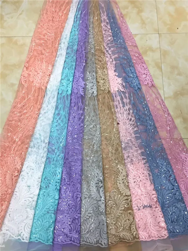 (5yards/lot ) 2019 New High quality emerald green Velvet African tulle lace French net lace fabric with Sequins for party dress