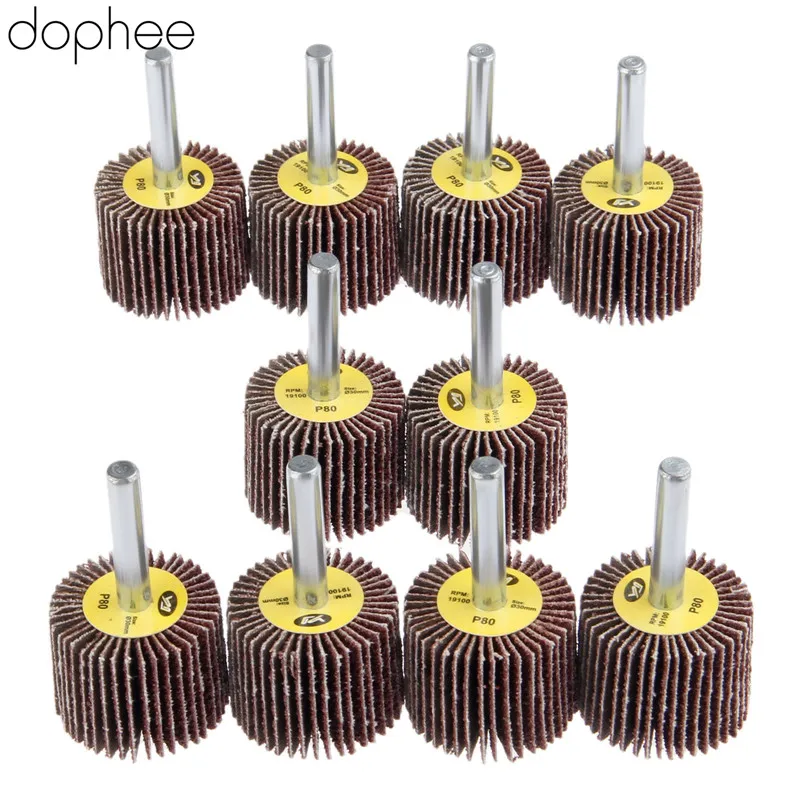 dophee 10Pcs Dremel Accessories Rotary Tool Grinding Buffing Sandpaper Flap Wheel Head 30mm with Mandrel for Rotary Mini Drill