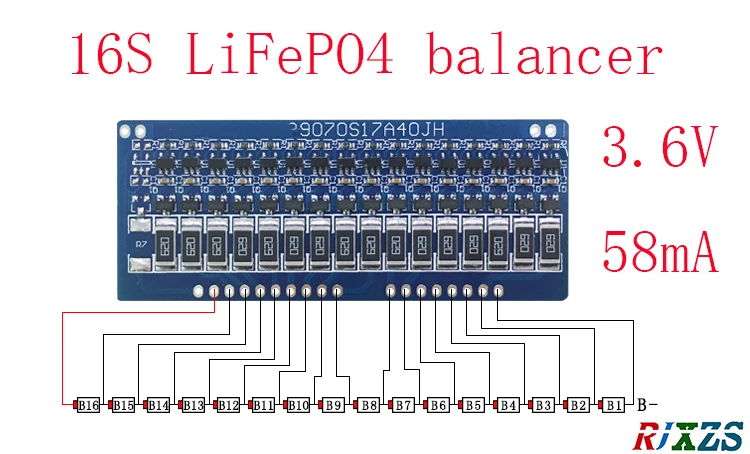 16S 3.6V LiFePo4 balance board , balance voltage 3.6V,  current 58 mA