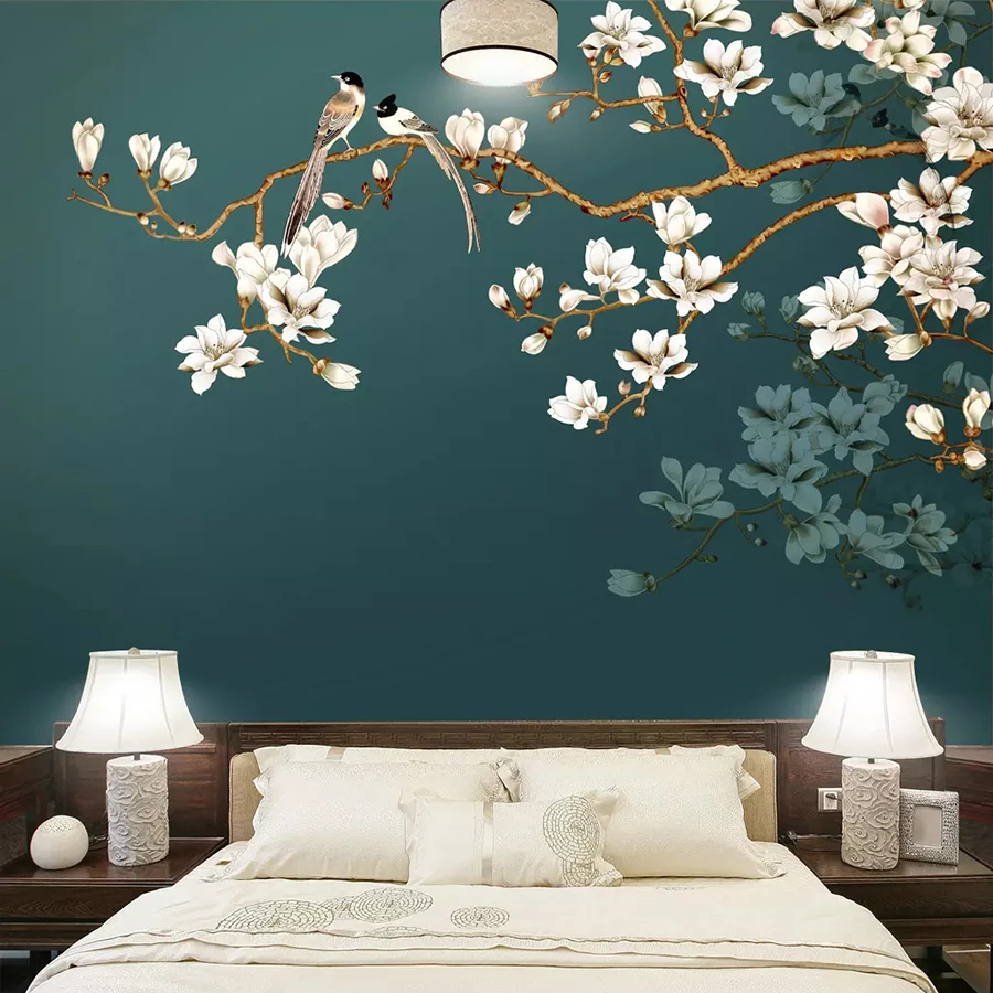 Custom Wall Paper Mural Hand Painted Chinese Style Flowers Birds Living Room Bedroom Interior Decoration Wall Painting Wallpaper