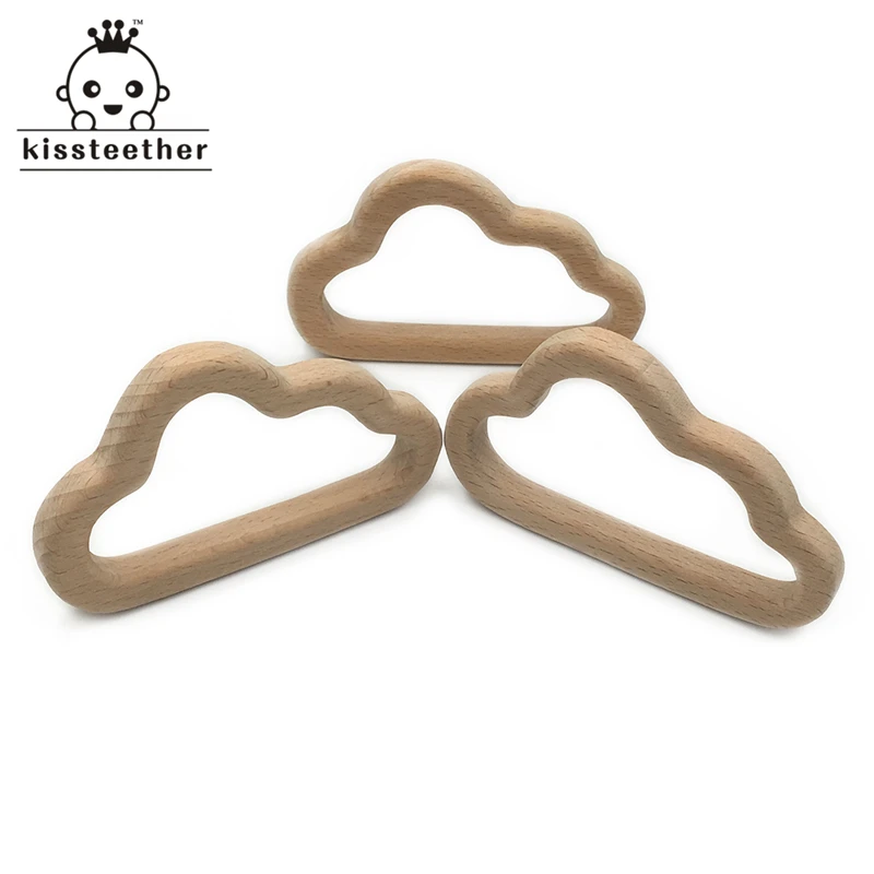 Organic Baby Teether Wooden Oblique Cloud  Natural Teething Grasping Toy  Shower Gift Toddler  Newborn