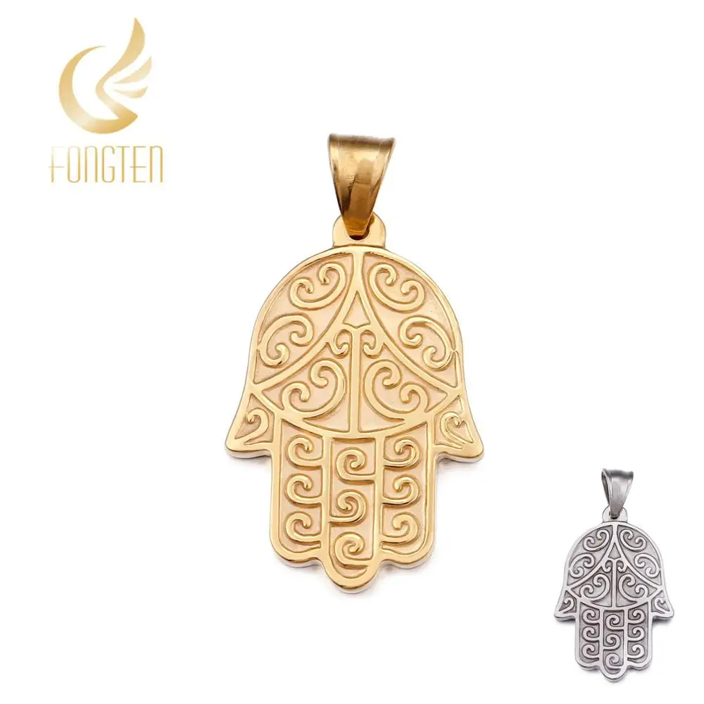 Stainless Steel Gold Color Hamsa Hand Charm Pendant DIY Necklace Jewelry Making