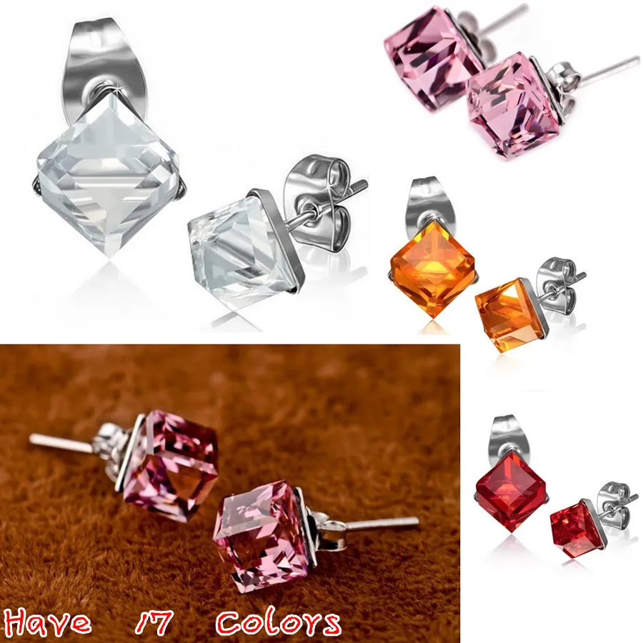 LUXUSTEEL Small Earrings Multilayer Color Chooer Stainless Steel Anti-allergy Geometry Clear Crystal Earrings Bijoux Babygirl