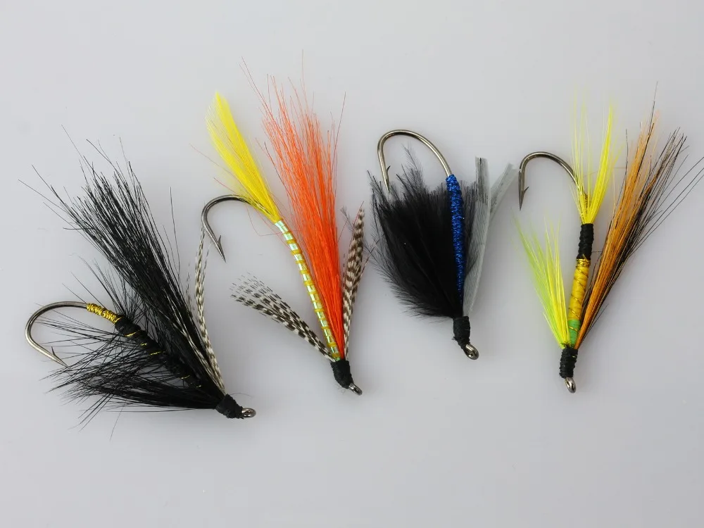 

40Pcs Salmon Single Flies Black/Yellow Sea Salmon Trout Fly Fishing Lures