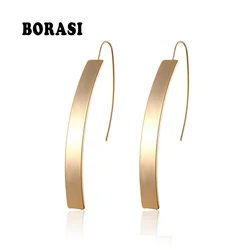 BORASI Long Dangle Earrings For Women Stainless Steel Gold-Color Punk Trendy Rectangle New Girl Earrings Elegant Jewelry Wedding