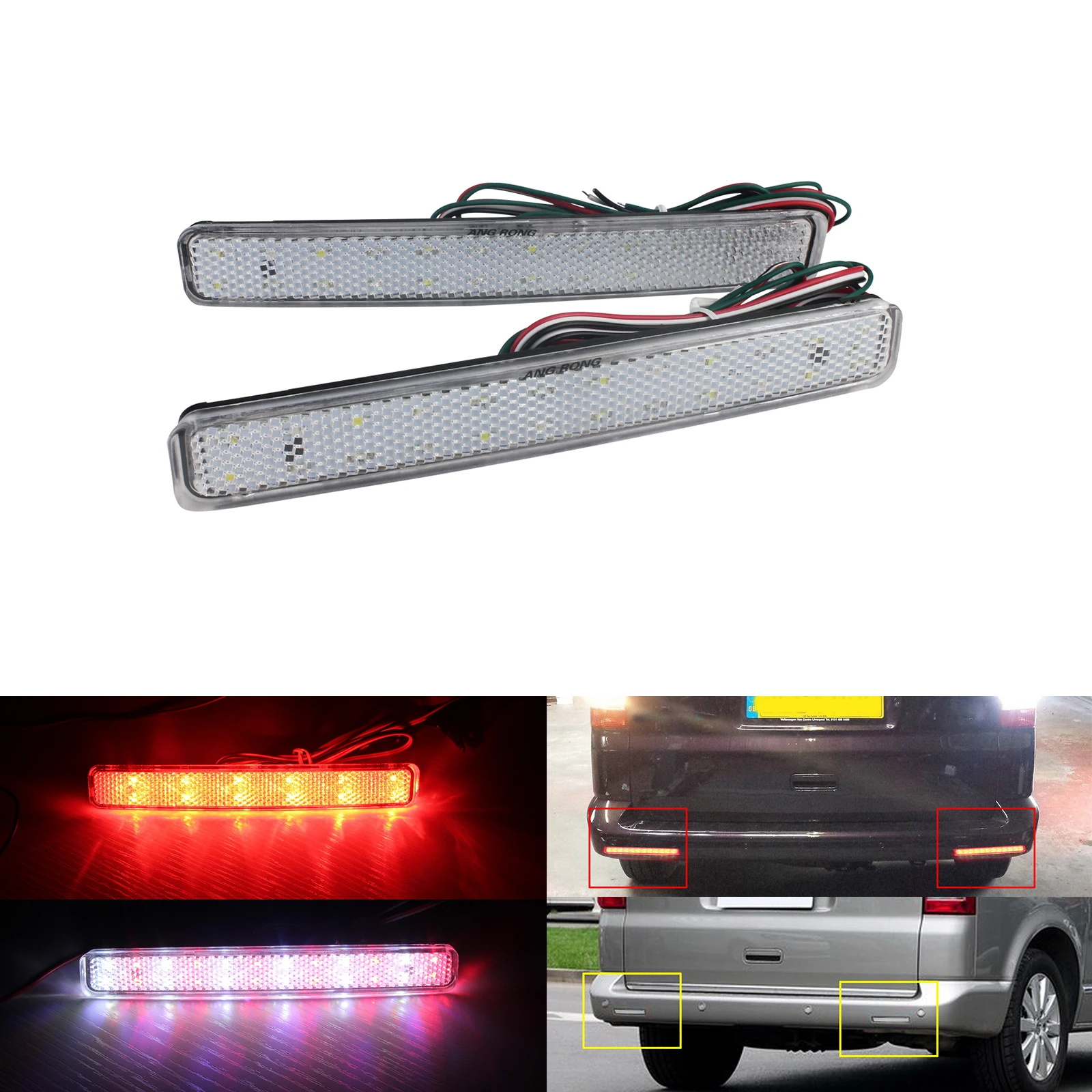 ANGRONG LED Rear Bumper Reflector Reverse Brake Stop Light Clear Lens For VW Transporter T5