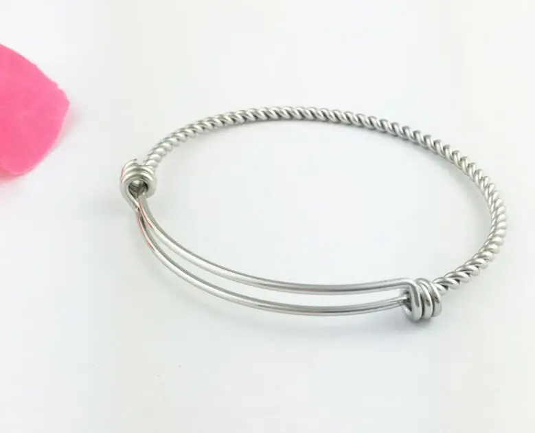 50pcs Wholesale Wire Cuff Bangle & Bracelet 3D Twist Shape 3mm Thick Adjustable Bangle Stainless Steel DIY Stretchable Bracelets