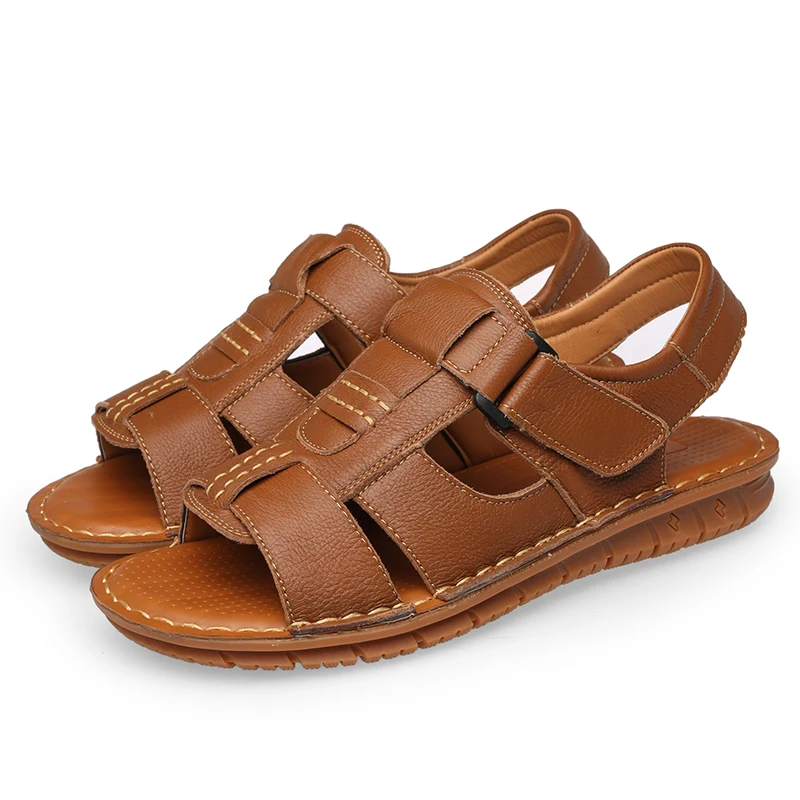 2019 new Men Sandals Summer Hollow Out Breathable Genuine Leather Casual For Driving Moccasins  Flat Men Sandals