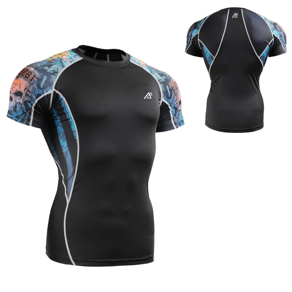 Technical Graphic Skin Rash Guard Fitness Bodybuilding Surfing Compression Shirt Quick-drying Gym Training Running Tops Tees